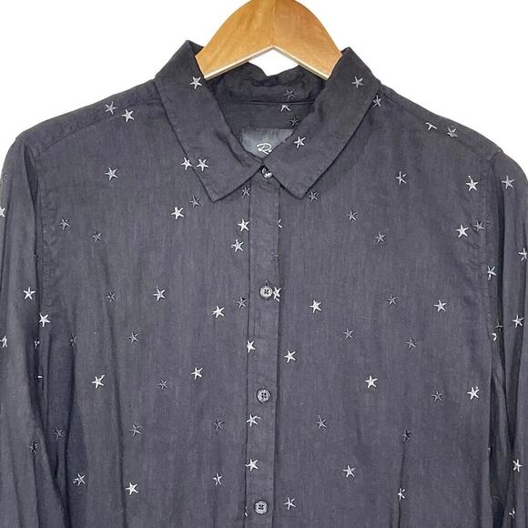 RAILS Women’s Black Star Embroidered Tie Cuff Button Up Blouse large - Picture 3 of 5